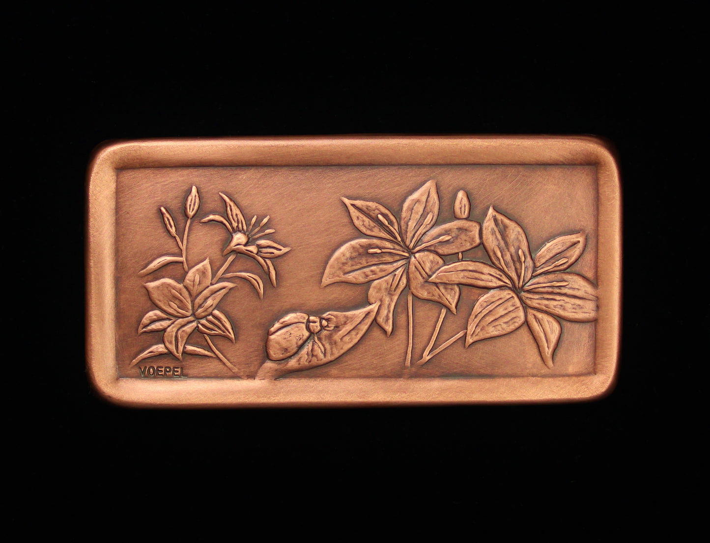 Ladybug and Lilies Copper Tile, 3"x 6" x 1/4",LBLT36