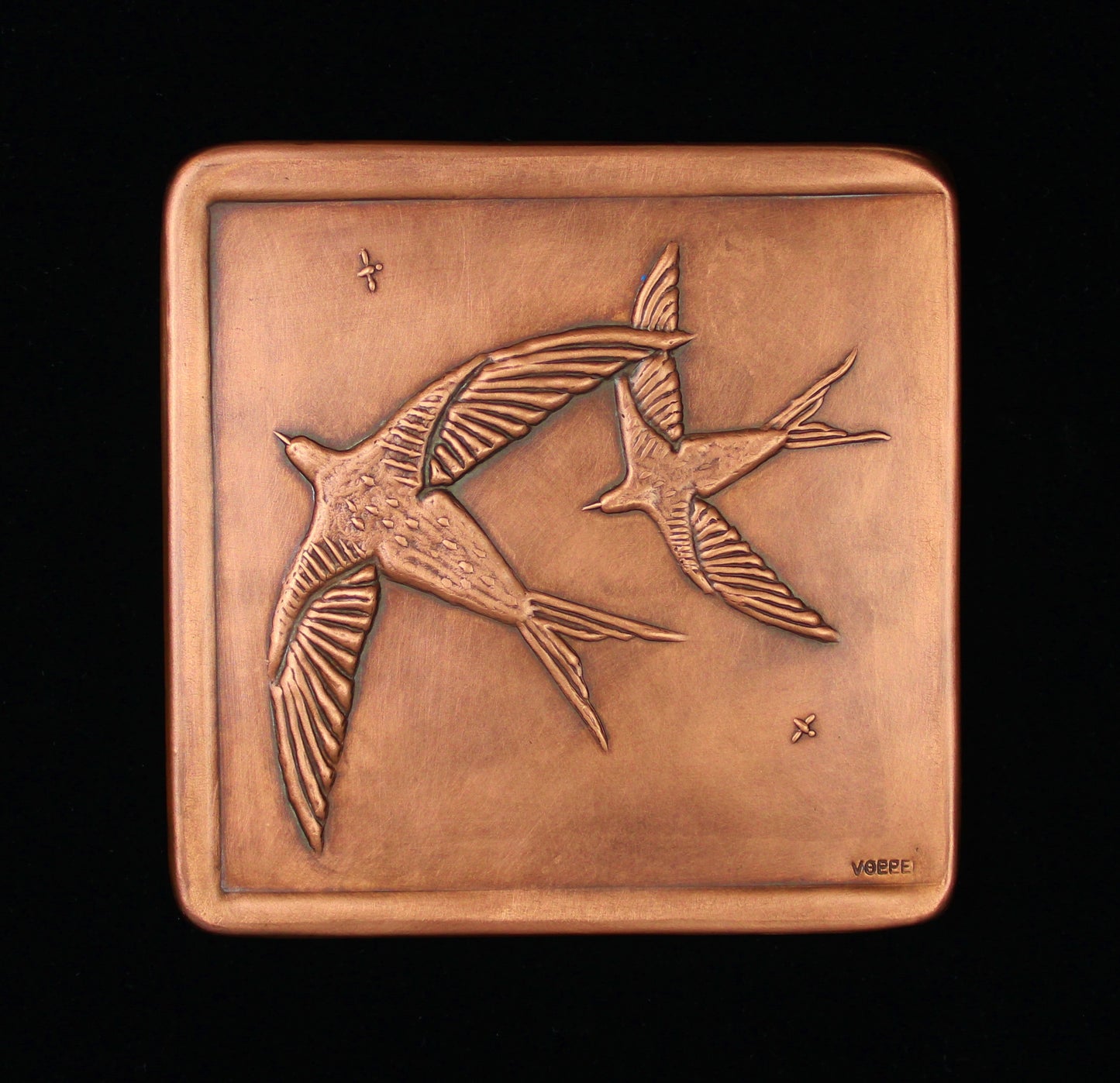 Swallows With Raised Border on Three Sides, 6"x 6" x 1/4", Facing Left, SWRBLT66