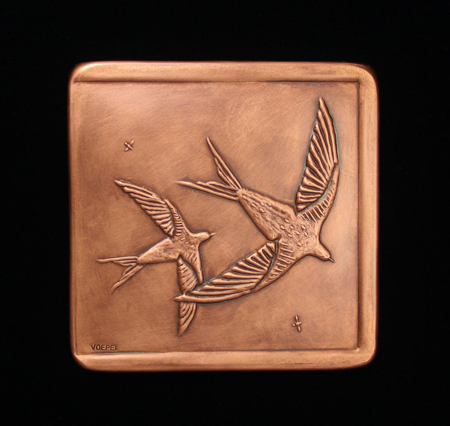 Swallows with Raised Border on Three Sides, 6"x 6" x 1/4", Facing Right, SWRBRT66