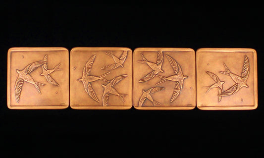 Swallows in Flight, 4 Tile Mural, Copper, 6"x 24"x 1/4", SWF4M624