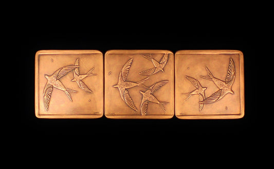 Swallows in Flight, 3 Tile Mural, Copper, 6"x 18"x 1/4", SWF3M618