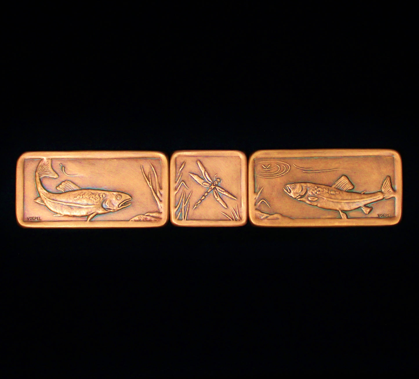 Trout and Dragonfly Copper Mural, 3"x 15"x 1/4", TDFM315