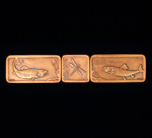 Trout and Dragonfly Copper Mural, 3"x 15"x 1/4", TDFM315