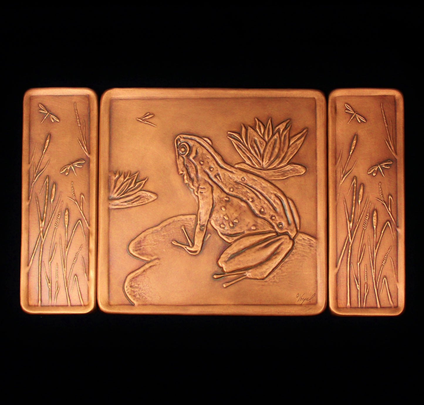 Frog and Dragonfly Copper Mural, 9"x 15"x 1/4", FDFM915