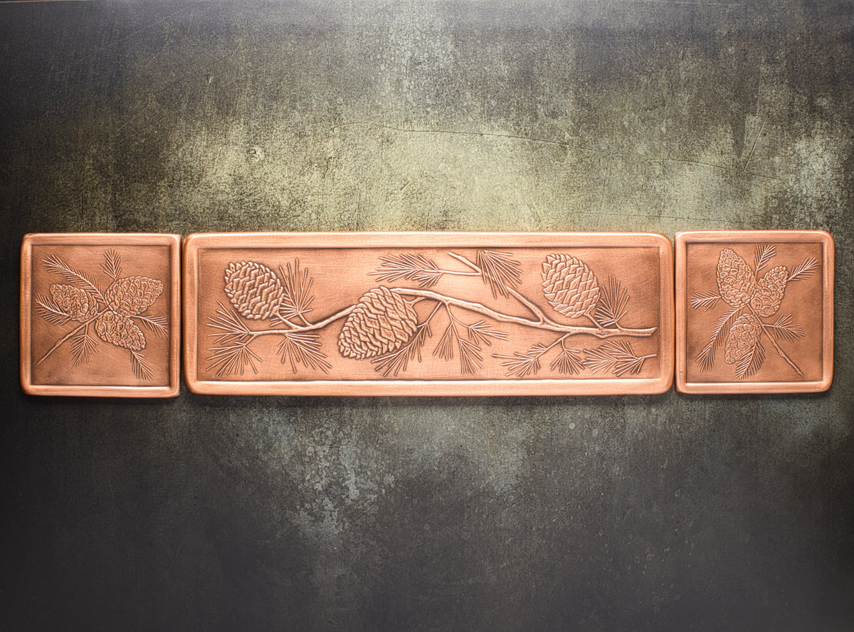 Pinecone Mural, 6" x 30", Copper, 3 Tiles
