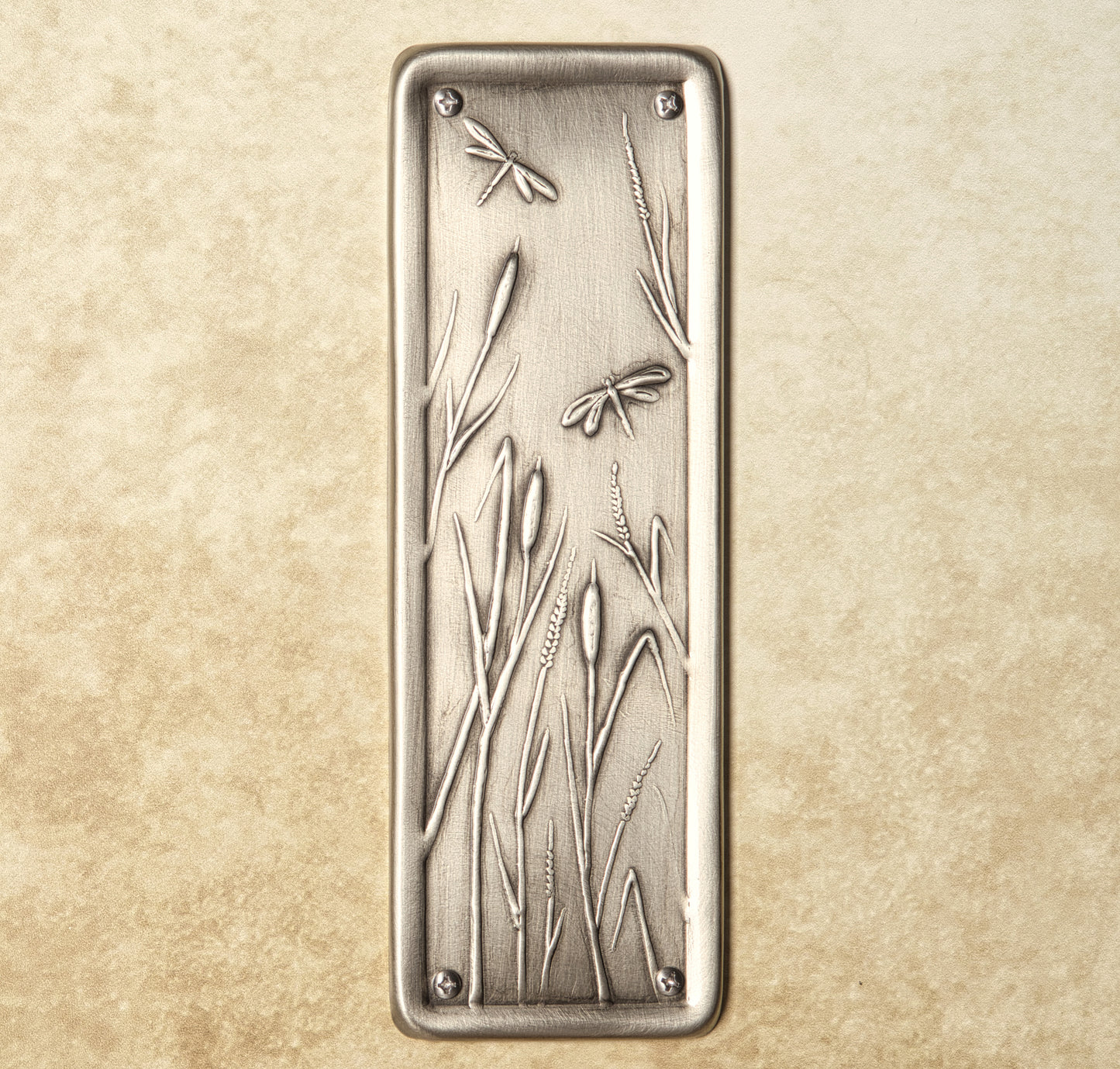 Dragonfly/Cattails Push Plate, Nickel/Silver, 3" x 9"