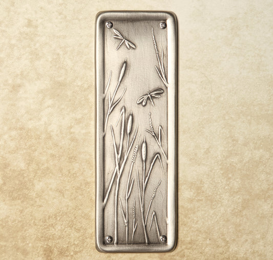 Dragonfly/Cattails Push Plate, Nickel/Silver, 3" x 9"