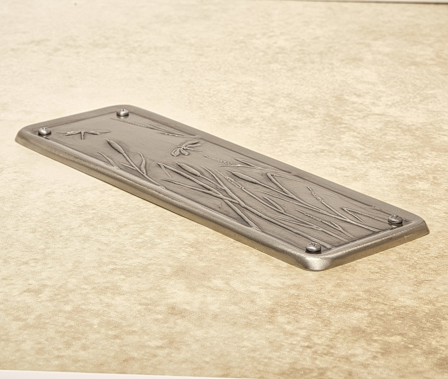 Dragonfly/Cattails Push Plate, Nickel/Silver, 3" x 9"
