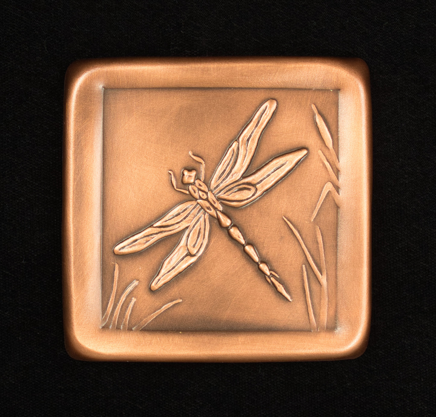 Dragonfly Tile, Copper, Handmade Tile, Facing Left, 3" x 3" x 1/4".