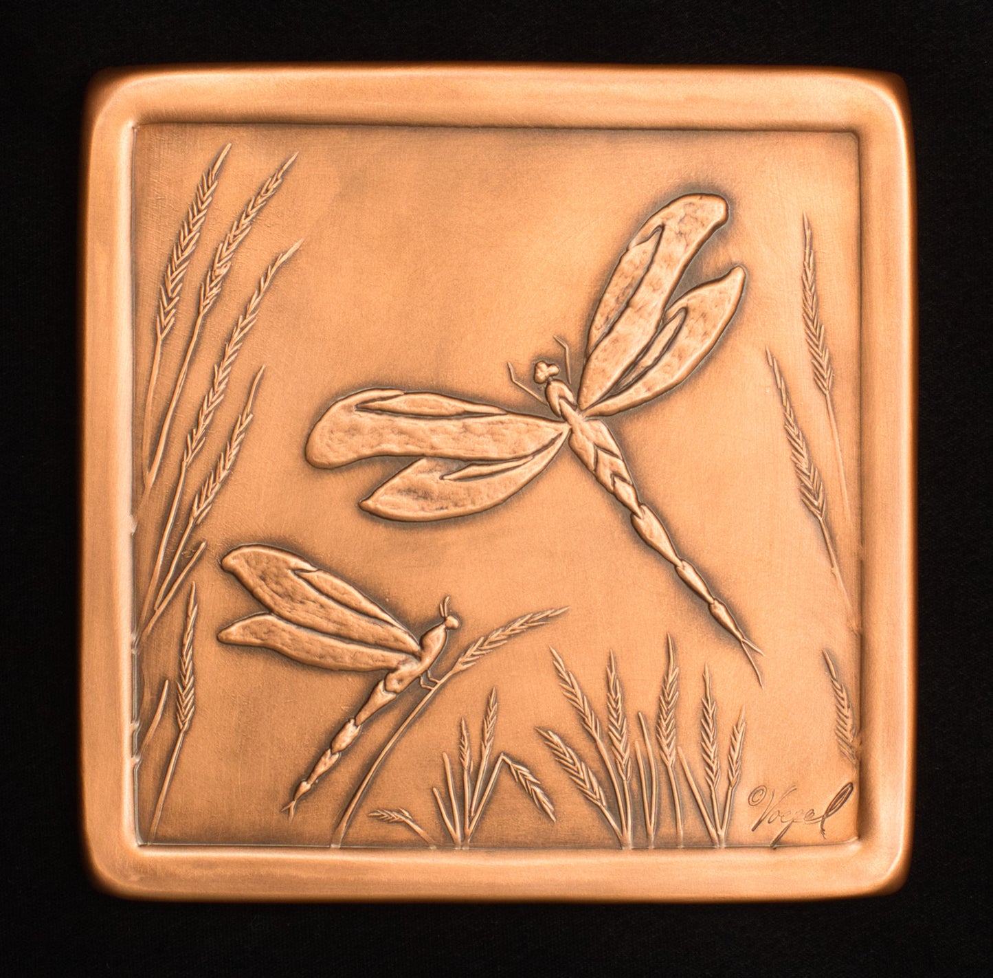 Dragonfly Tile, Copper, Handmade Tile, 6" x 6" x 1/4", DFT66
