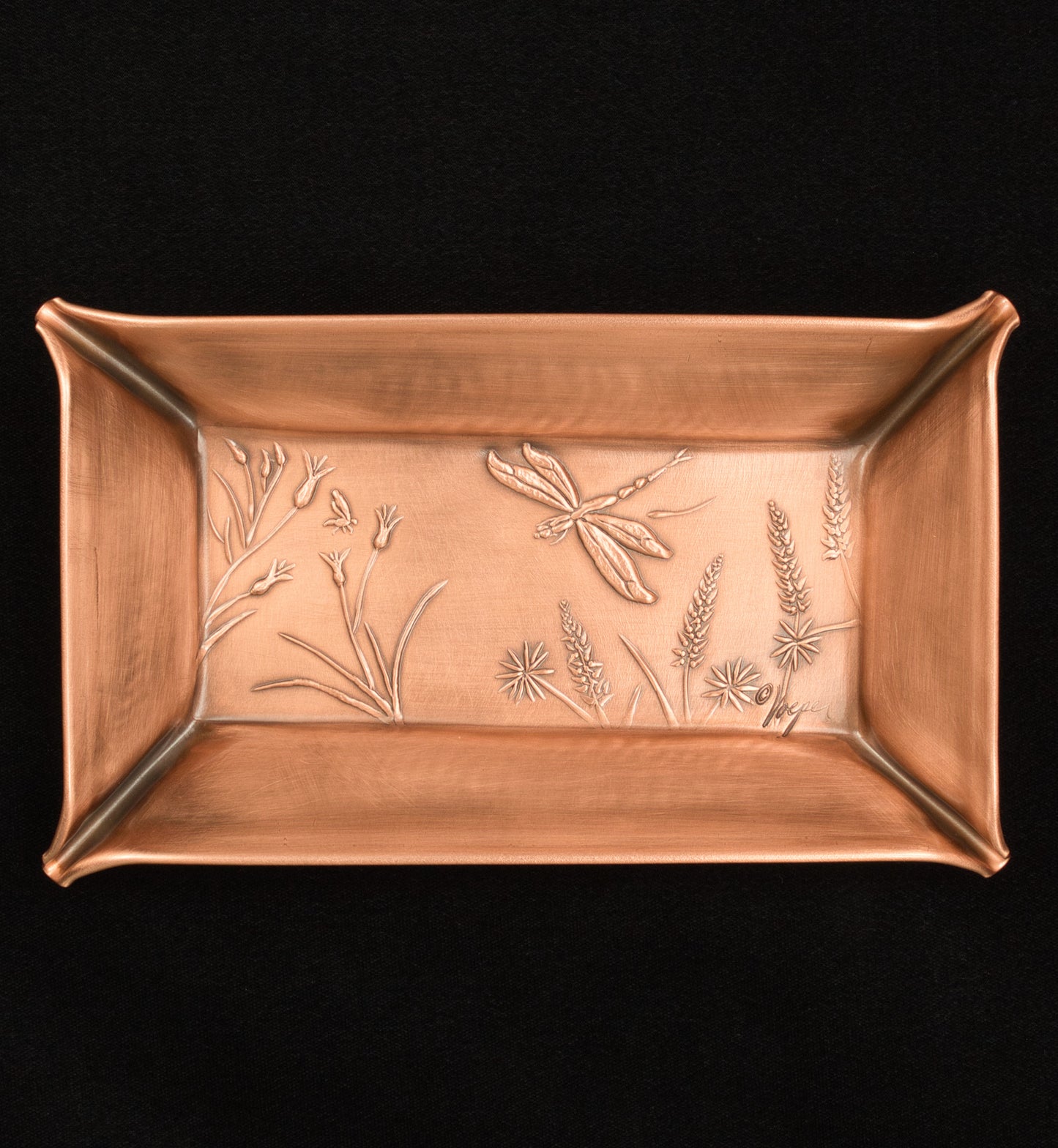 Dragonfly and Wildflowers Valet Tray, Copper, Handmade, 4"x 7" x 7/8" DWR47