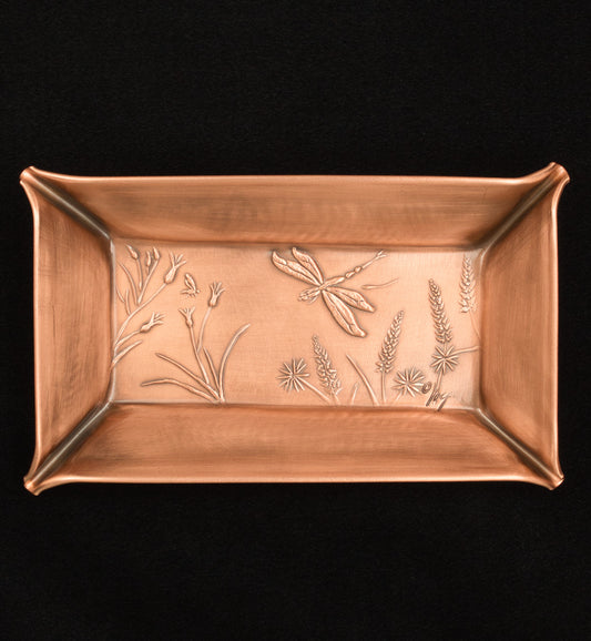 Dragonfly and Wildflowers Valet Tray, Copper, Handmade, 4"x 7" x 7/8" DWR47