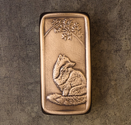 Fox Cabinet Pull, Bronze, Facing Right, 1.5" x 3".