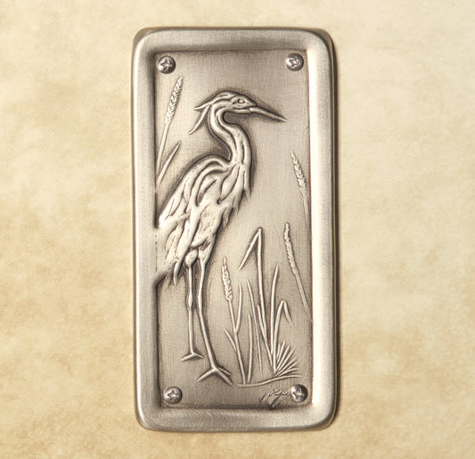Heron Push Plate, Nickel/Silver, 3" x 6", Facing Right