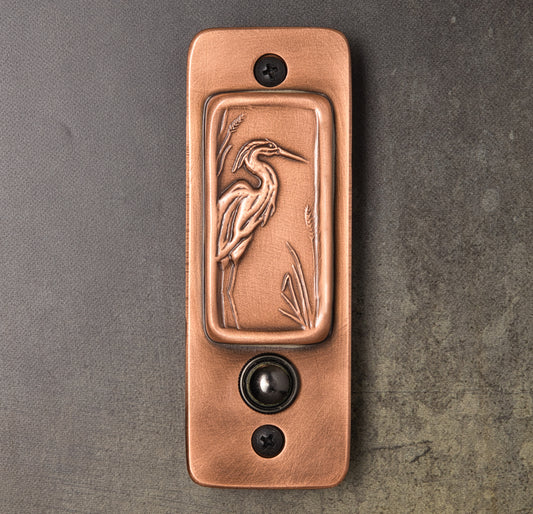 Heron Doorbell, 2"x 5.5", Copper