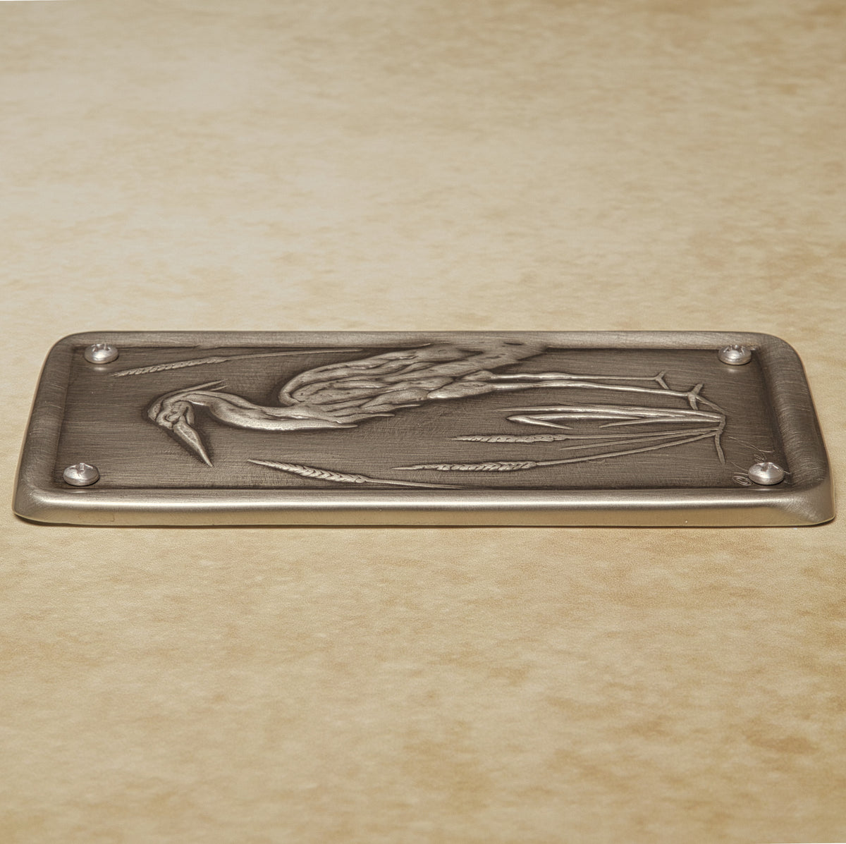 Heron Push Plate, Nickel/Silver, 3" x 6", Facing Left