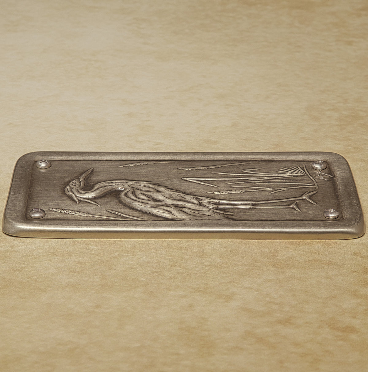 Heron Push Plate, Nickel/Silver, 3" x 6", Facing Right
