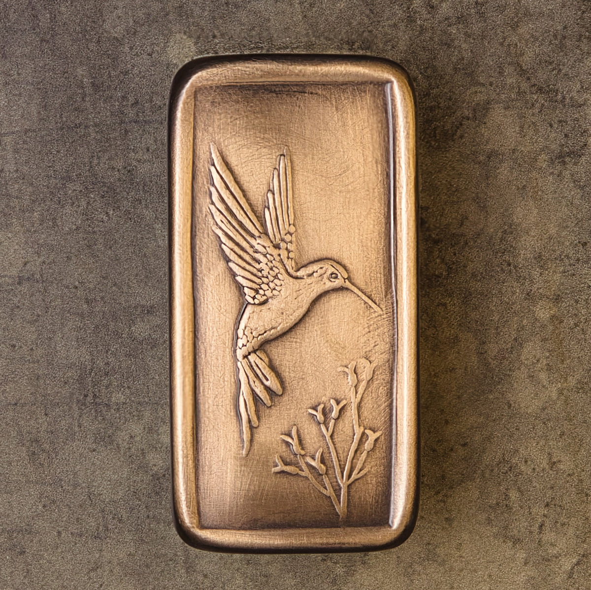 Hummingbird Cabinet Pull, Bronze, Facing Right, 1.5" x 3".