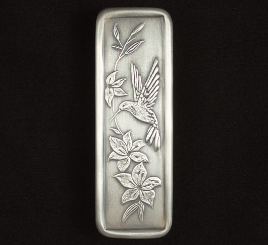 Tall Cabinet Pull, Hummingbird Facing Left, Nickel/Silver, 1.5" x 4.5"