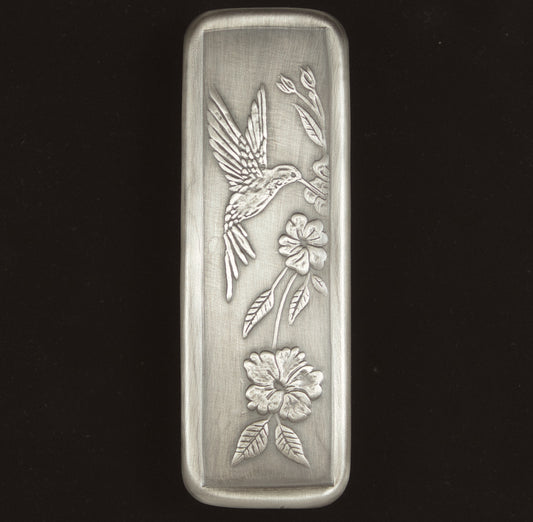 Tall Cabinet Pull, Hummingbird Facing Right, Nickel/Silver, 1.5" x 4.5".