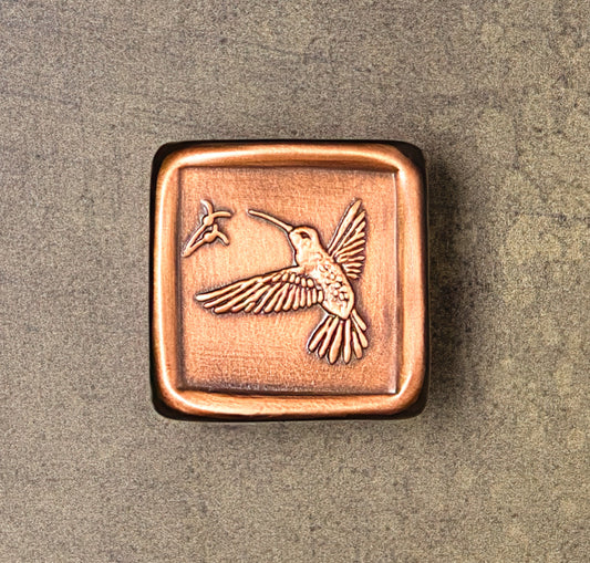 Hummingbird Knob Copper, Facing Left, 1.5" x 1.5"