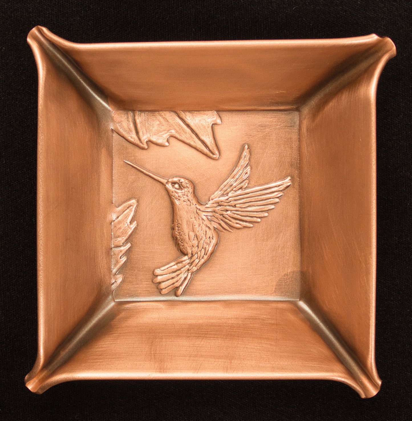 Hummingbird Catchall/Jewelry Tray, Copper, Handmade, Facing Left, 4"x 4", HBRL44