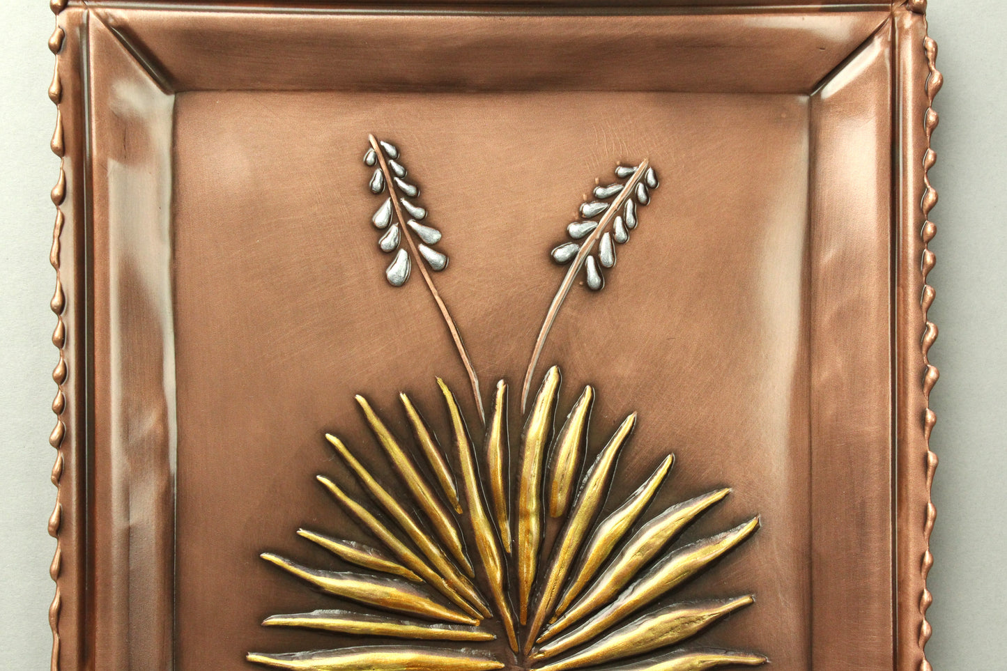 Patinaed Yucca Copper Tray, 7"x 7",