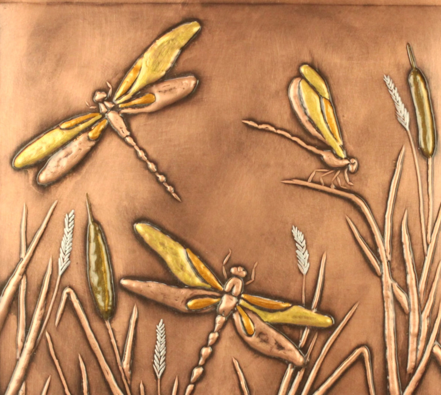 9"x 9", Patinaed Dragonfly Tile, Copper.