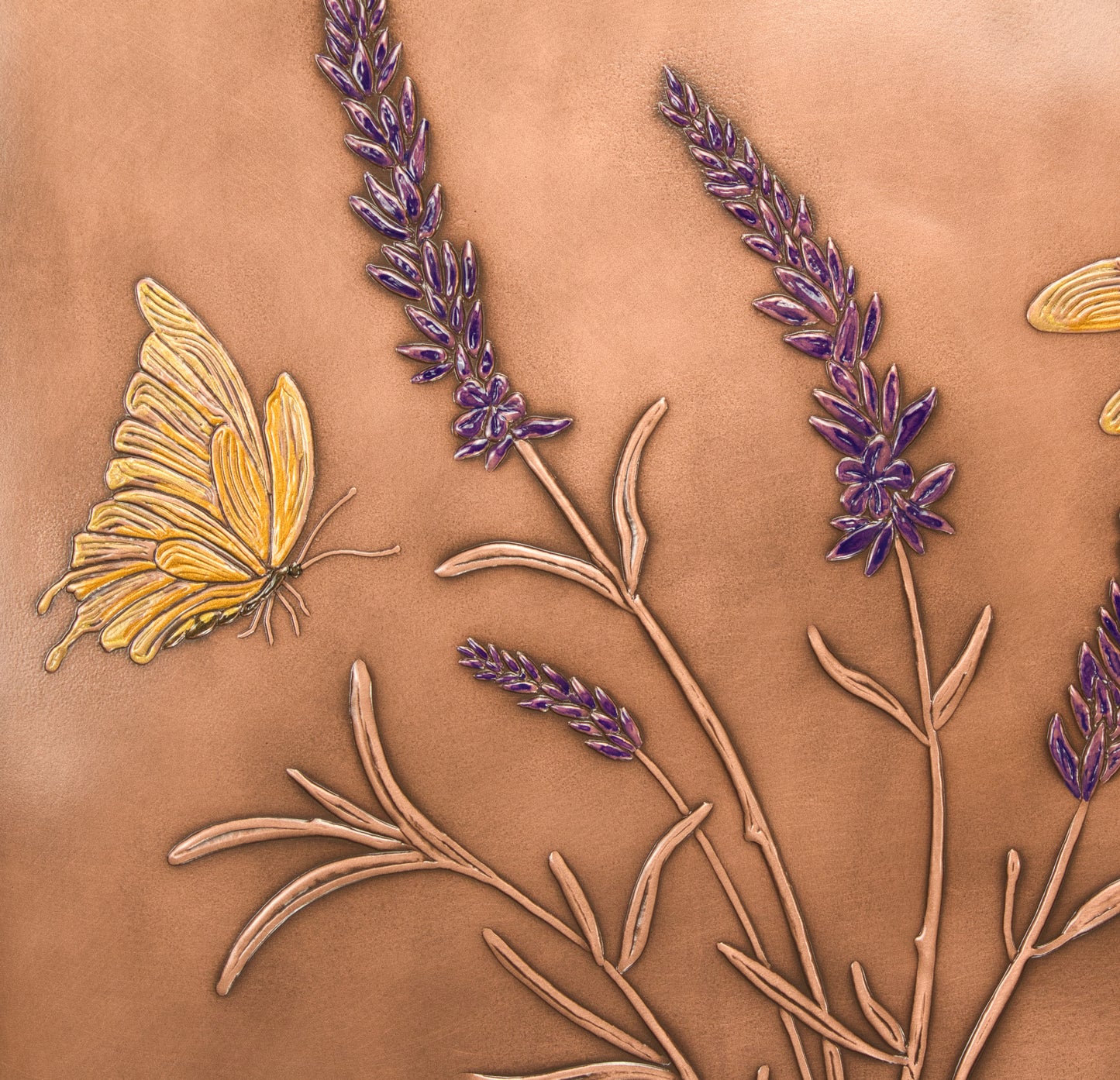 Lavender Plant Tile, Copper, Handmade Tile, Patinaed, 12" x 12" x 1/4"