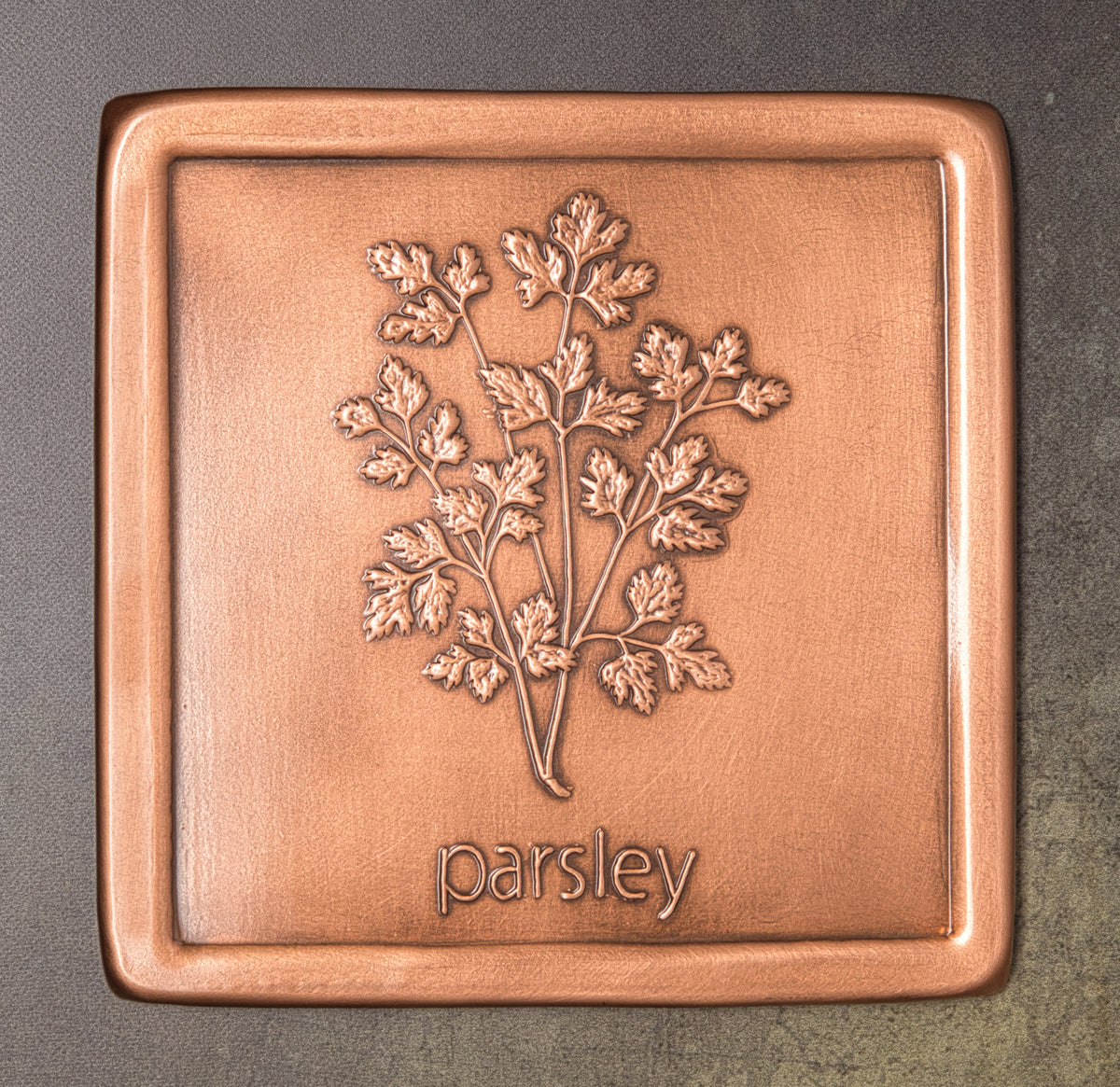 Parsley Tile, Copper, Handmade, 6" x 6" x 1/4"