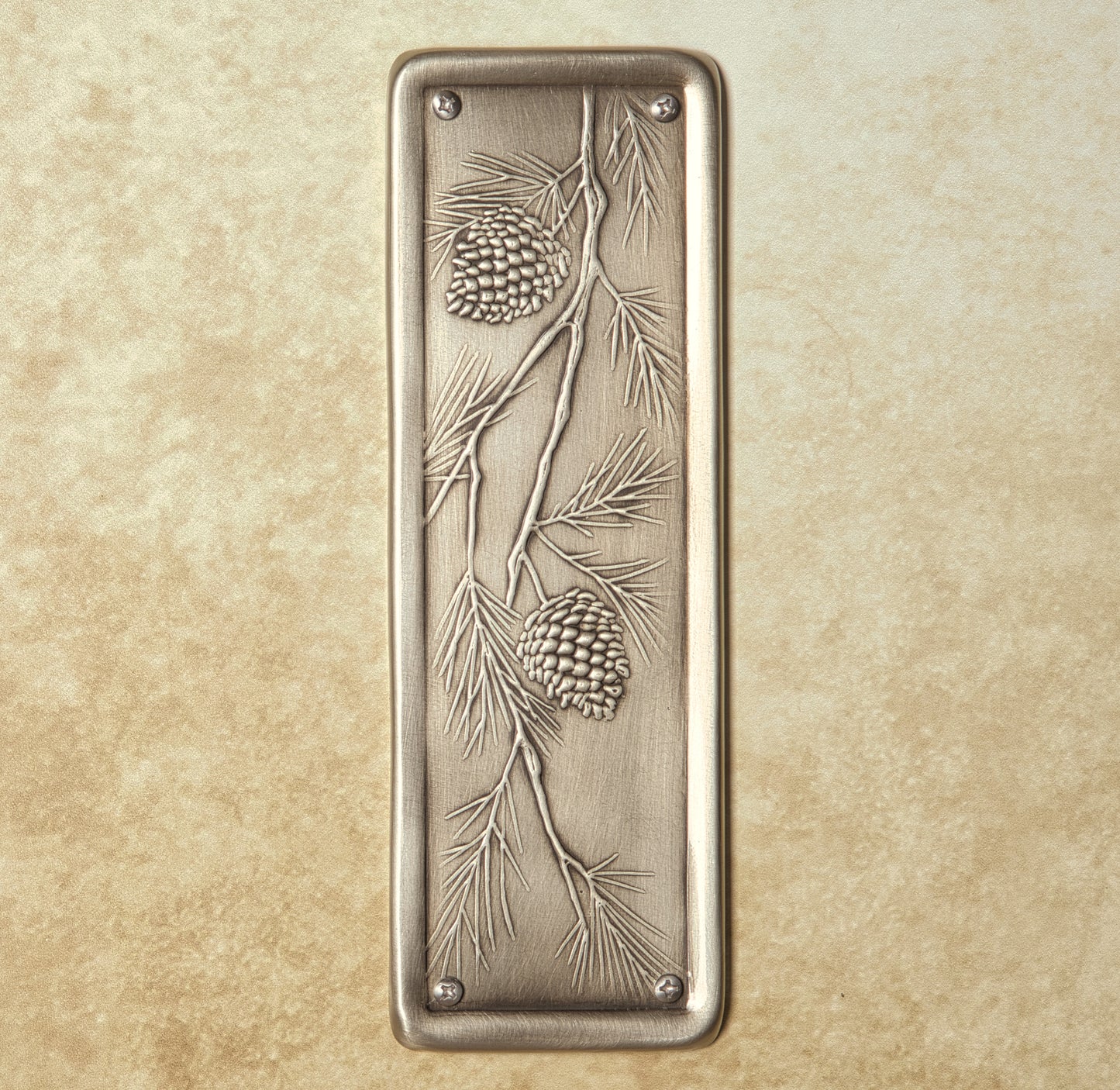 Pinecone Push Plate, Nickel/Silver, 3" x 9"