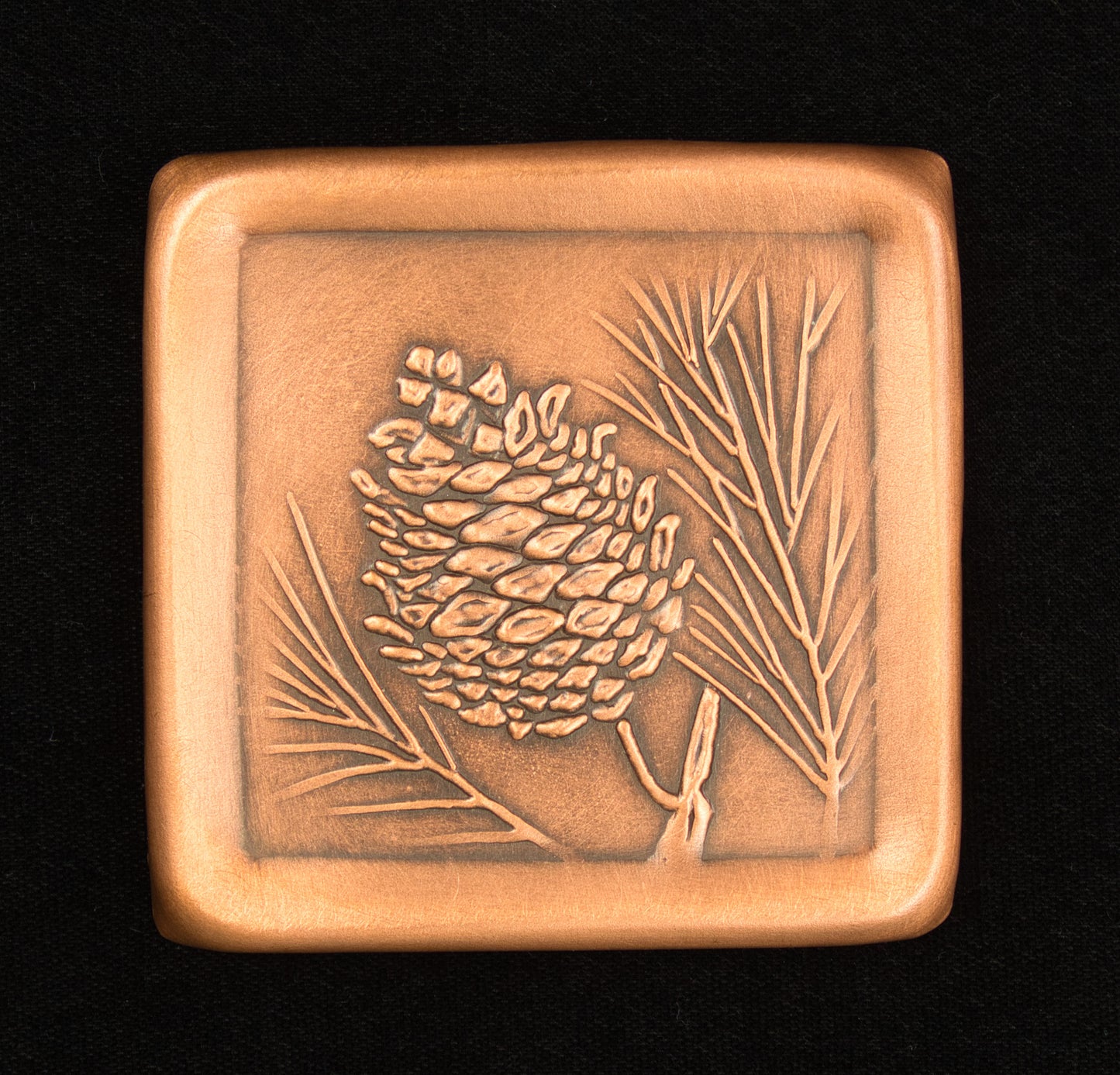 Pinecone Tile, Copper, Handmade Tile, 3" x 3" x 1/4", PCT33