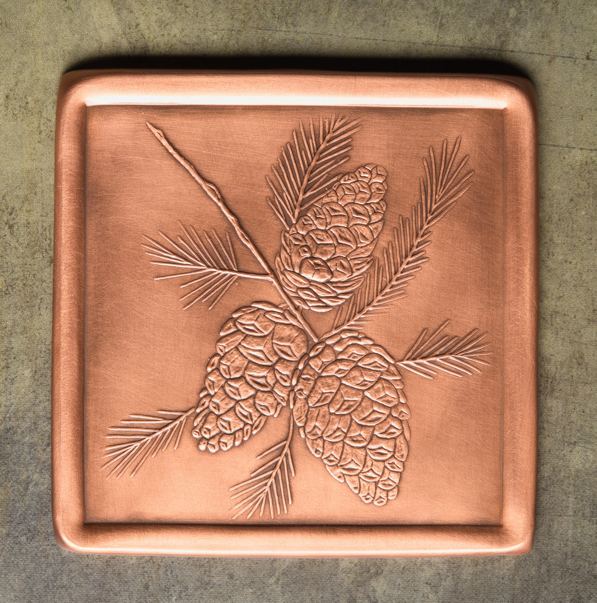 Pinecone Tile, Copper, Handmade, 6" x 6" x 1/4"