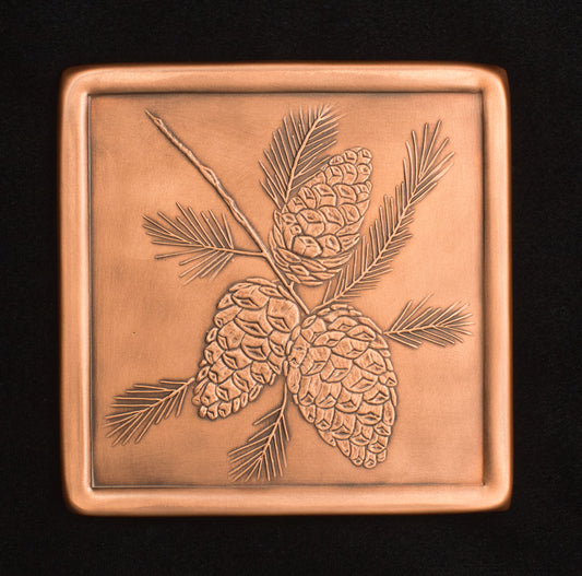 Pinecone Tile, Copper, Handmade, 6" x 6" x 1/4"