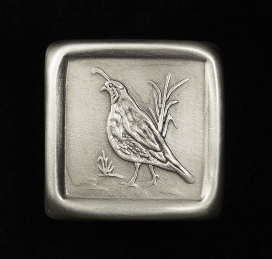 Quail Knob, Nickel/Silver, 1.5" x 1.5", Facing Left