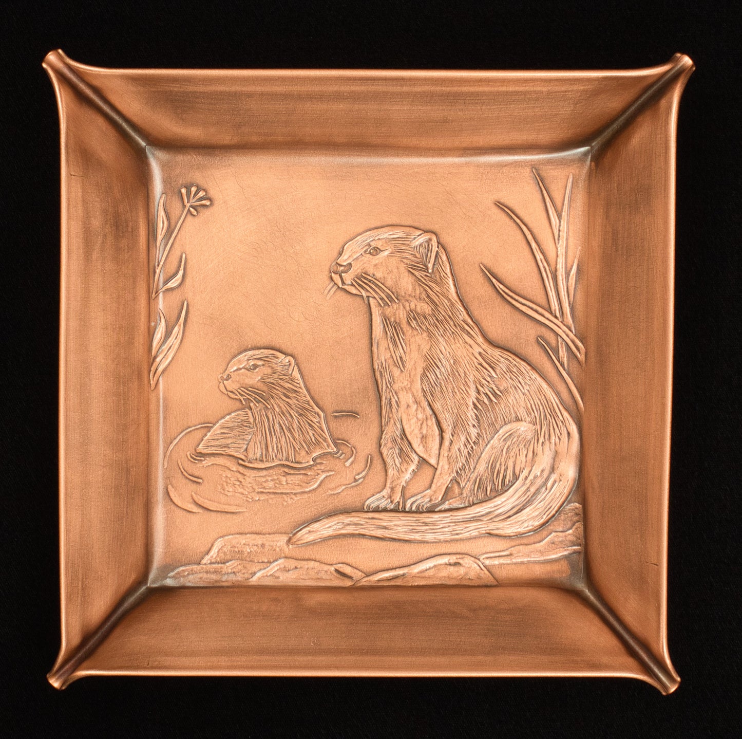 River Otters Valet Tray, 7" x 7", Copper, Handmade