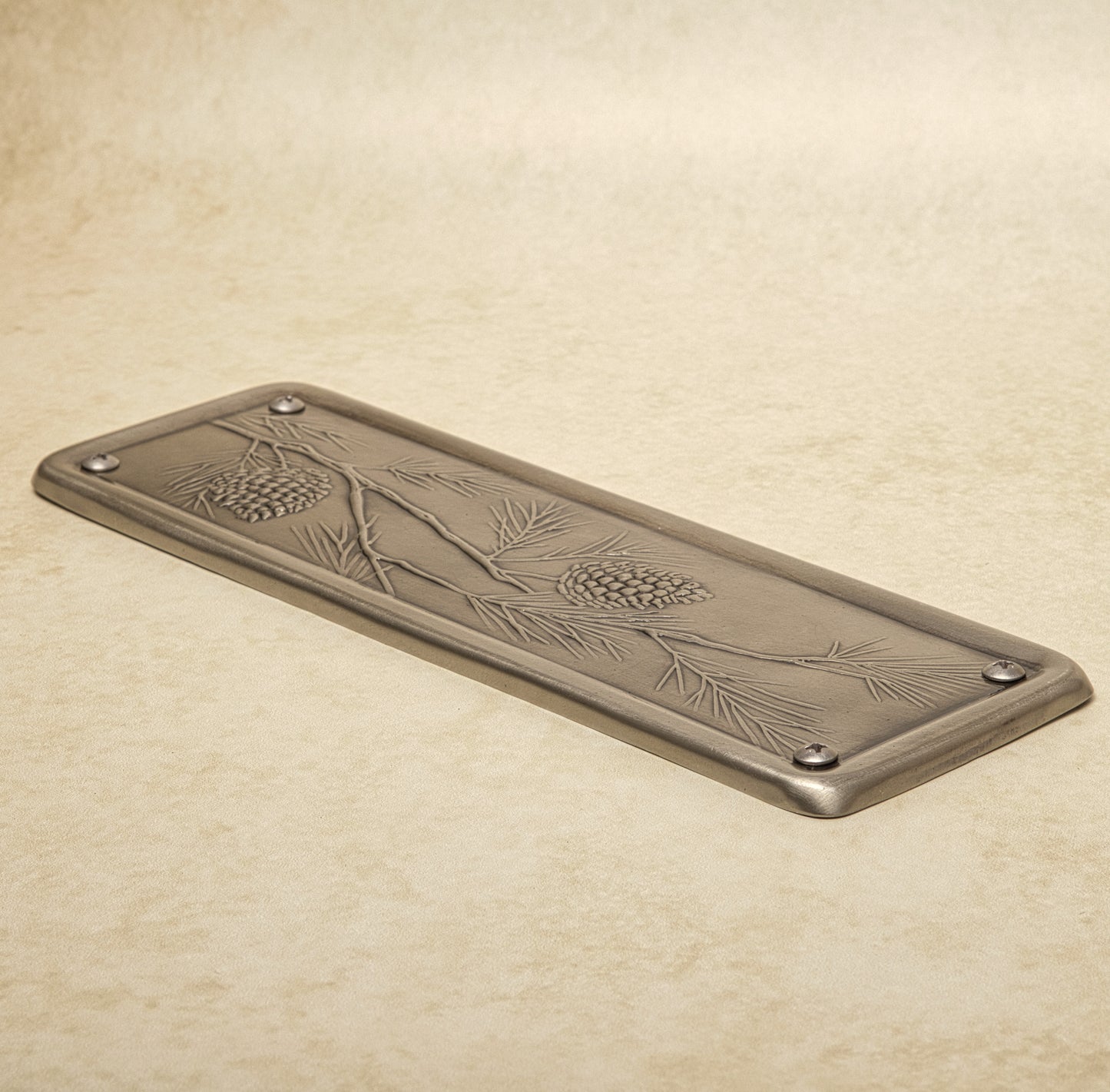 Pinecone Push Plate, Nickel/Silver, 3" x 9"