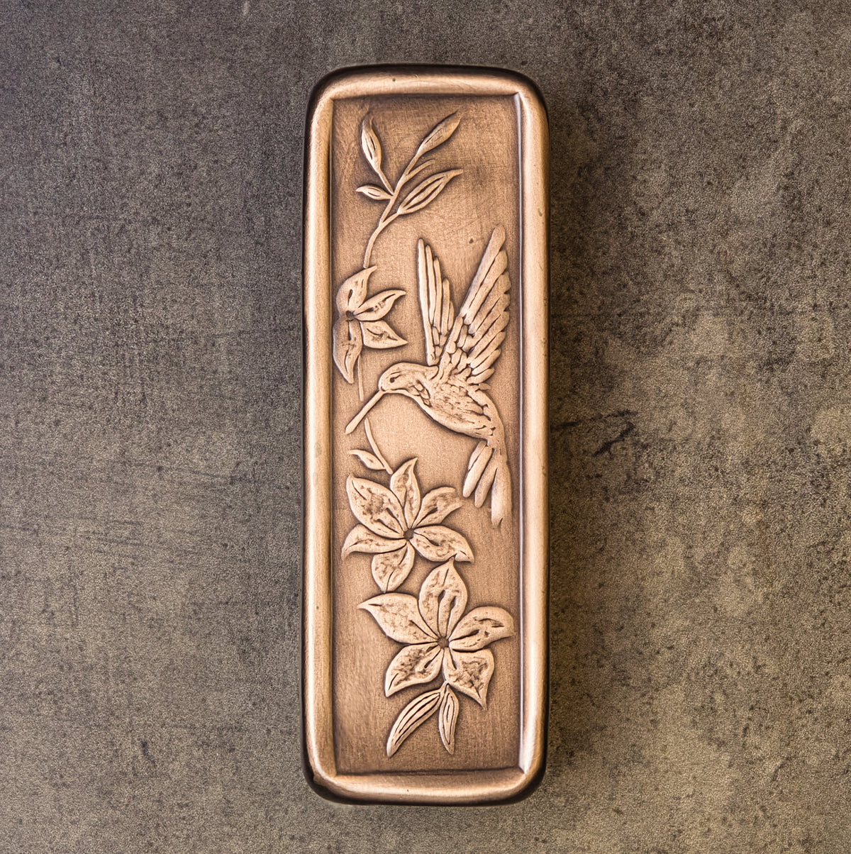 Tall Hummingbird Cabinet Pull, Bronze, Facing Left, 1.5" x 4.5".