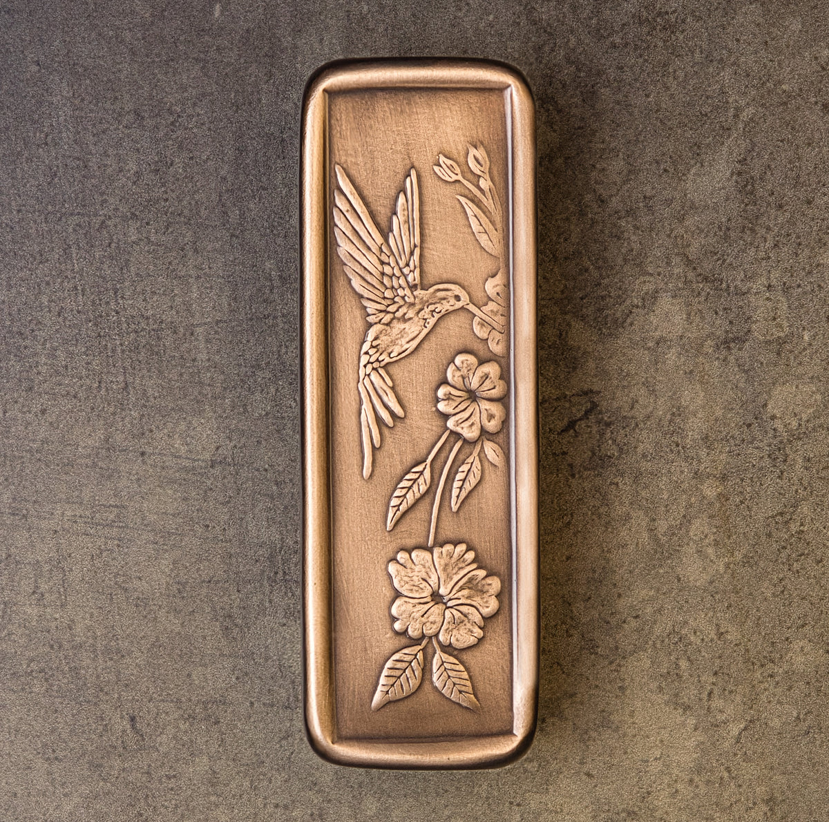 Tall Hummingbird Cabinet Pull, Bronze, Facing Right, 1.5" x 4.5".