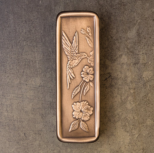 Tall Hummingbird Cabinet Pull, Bronze, Facing Right, 1.5" x 4.5".