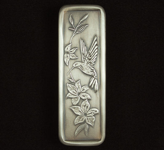 Tall Cabinet Pull, Hummingbird Facing Left, Nickel/Silver, 1.5" x 4.5"