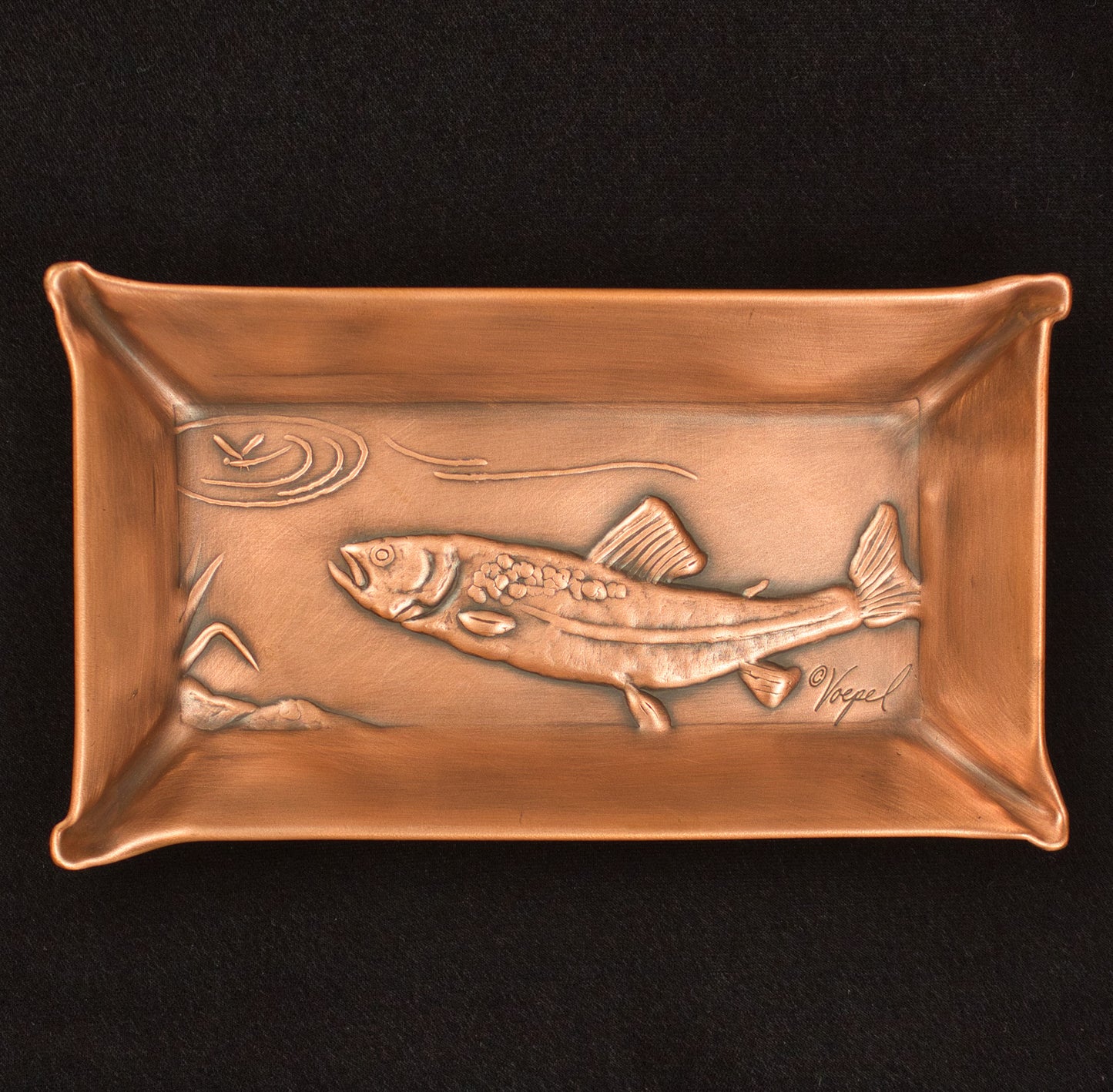 Trout Valet Tray, Copper, Handmade, Facing Left, 4" x 7", TRRL47