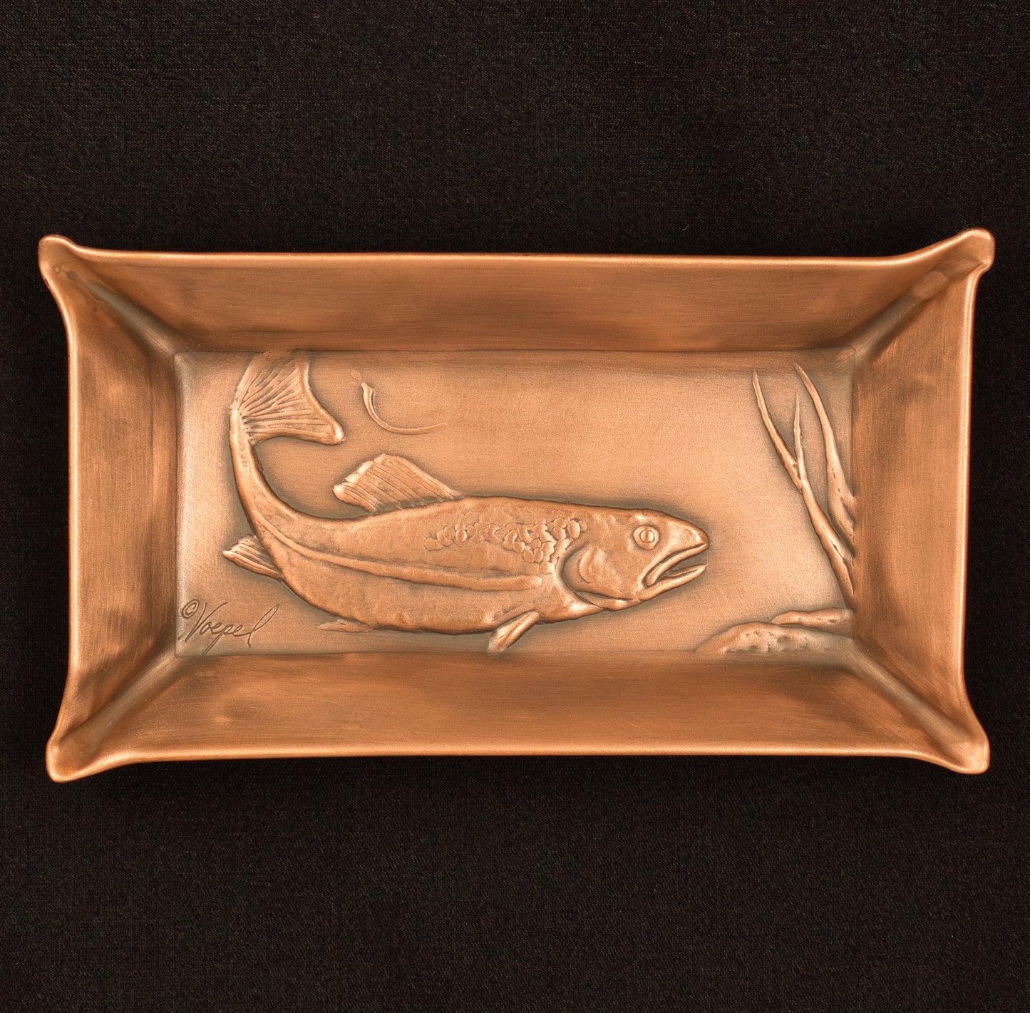 Trout Valet Tray, Copper, Handmade, Facing Right, 4" x 7", TRRR47
