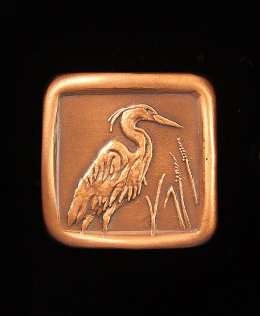 Handmade Heron Knob, Copper, Facing Right, 1.5" x 1.5"