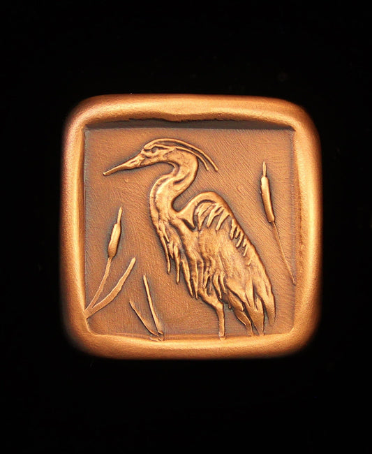 Handmade Heron Knob, Copper, Facing Left, 1.5" x 1.5"