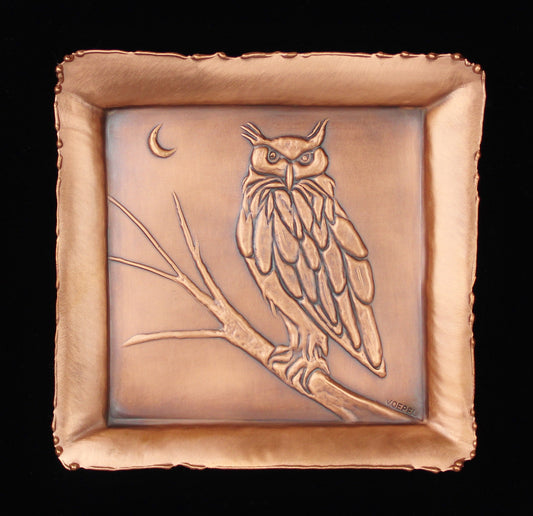 Owl  Copper Art Tile/Tray, 7" x 7"