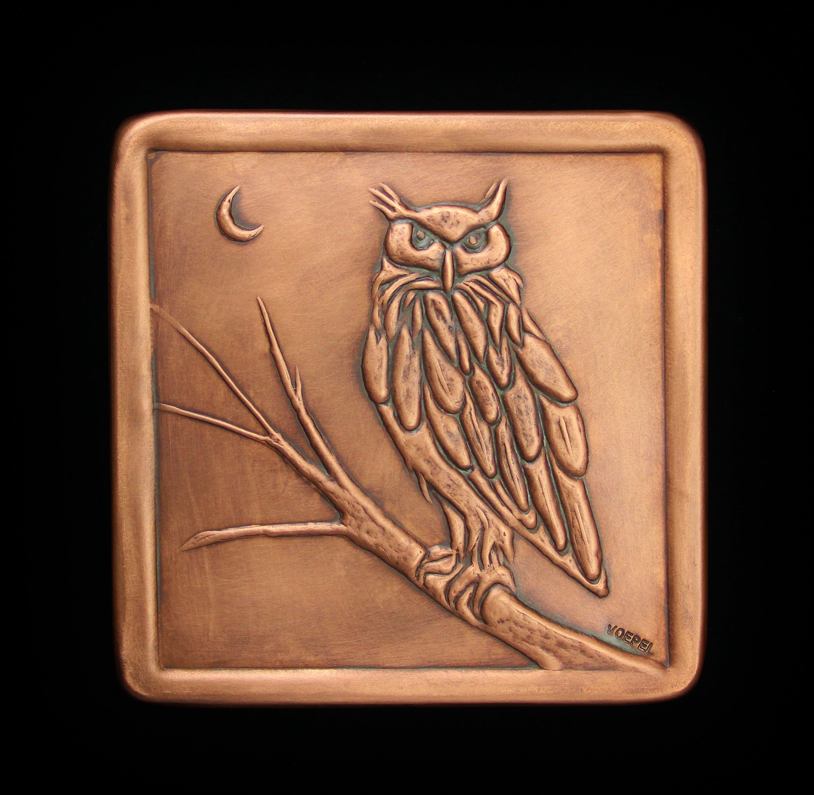 Copper Owl Tile, Great Horned Owl, 6