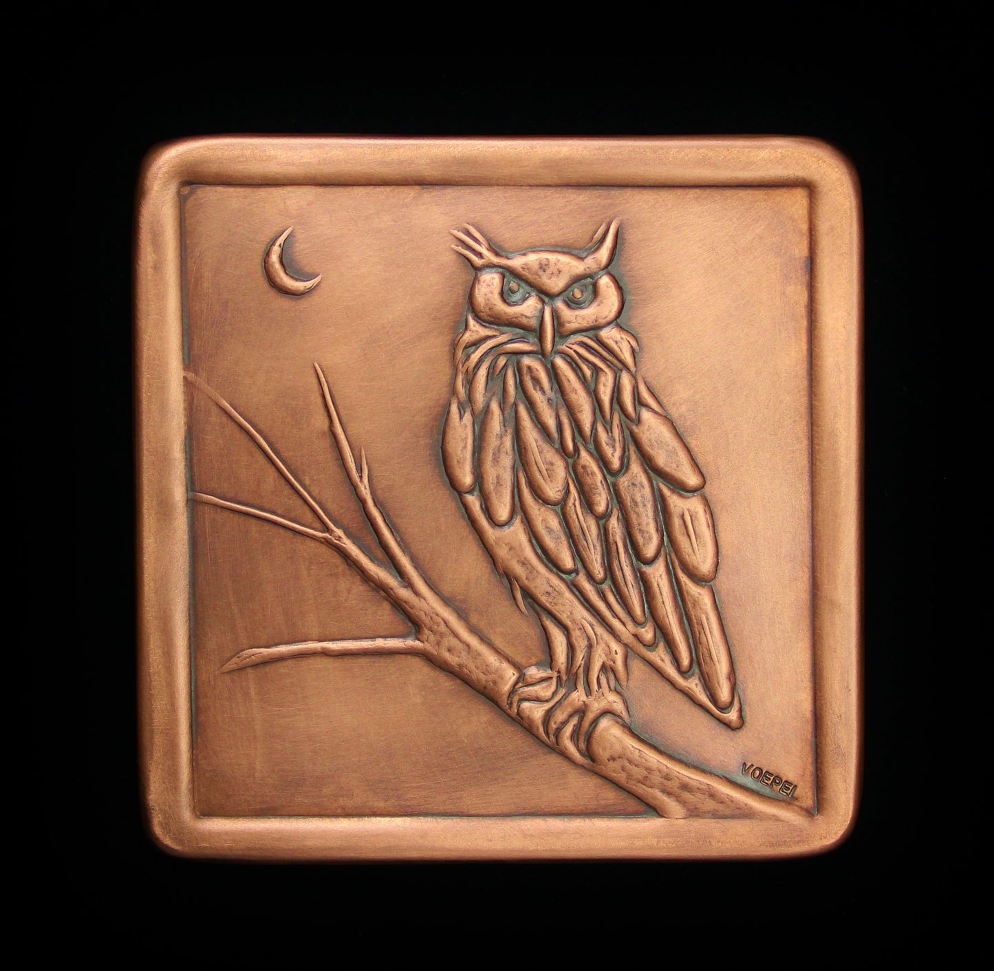 Handmade Copper Owl Tile, 6"x 6" x 1/4"