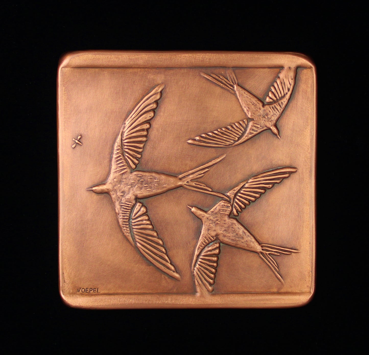 Swallows in Flight Copper Tile, Facing Left, 6"x 6" x 1/4"
