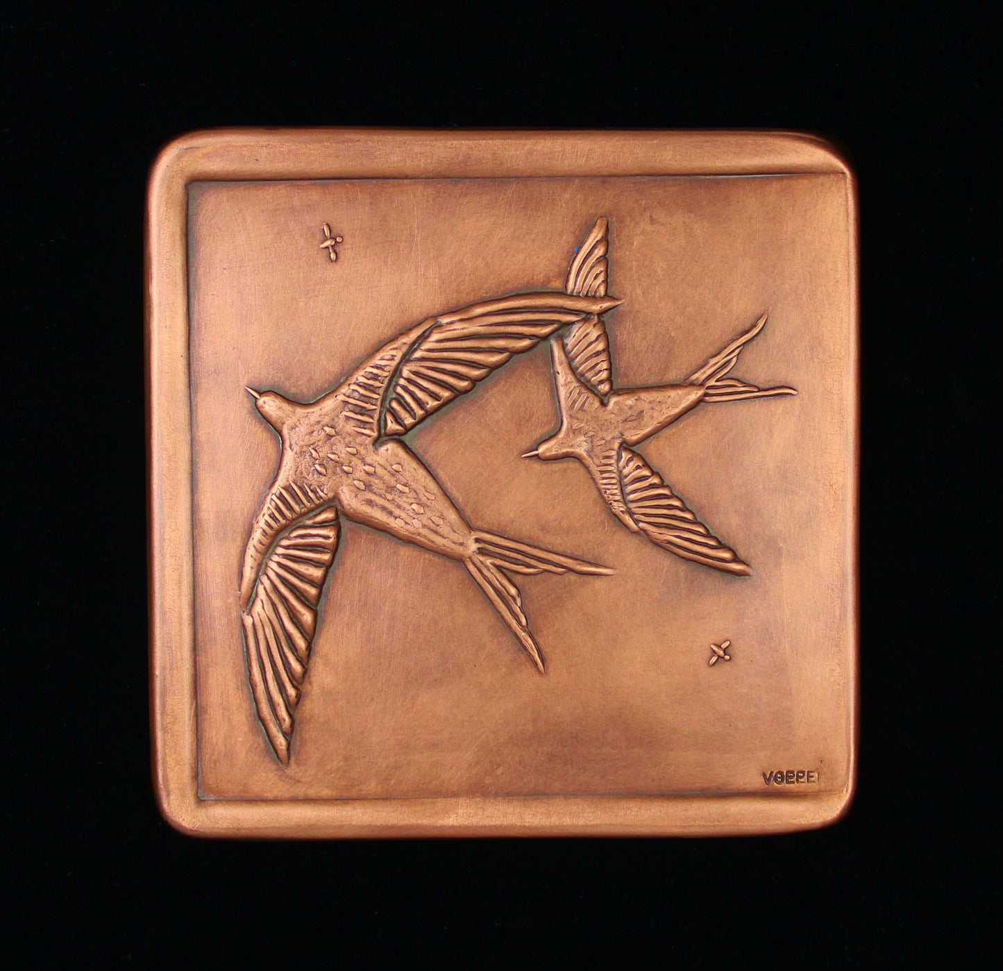 Swallows With Raised Border on Three Sides, 6"x 6" x 1/4", Facing Left